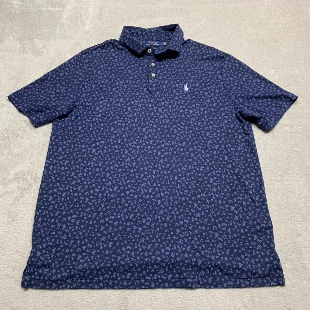 Recent Ralph Lauren Mens L Navy Blue Floral White Pony Pullover Polo Shirt‎